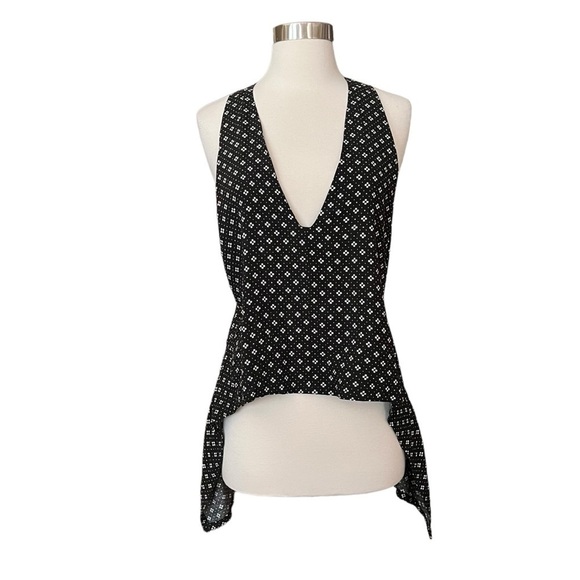 Free People Black Geo Print High Low Tunic Top XS Womens Sleeveless Deep V-Neck - Picture 1 of 7